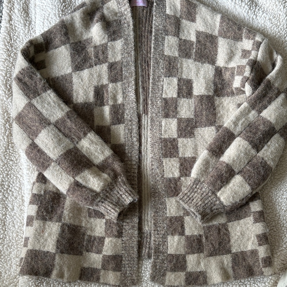 Pink Lily Sweater Cardigan Size S Brown/Cream